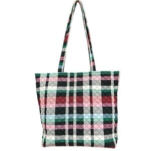 Vera Bradley Quilted Plaid Cotton Tote Bag Pink Green Black Shoulder Carryall